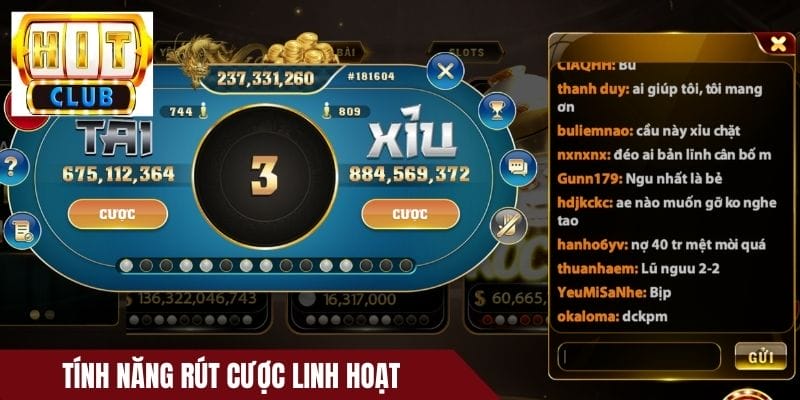 Tính năng rút cược linh hoạt khi ván chơi đang diễn ra